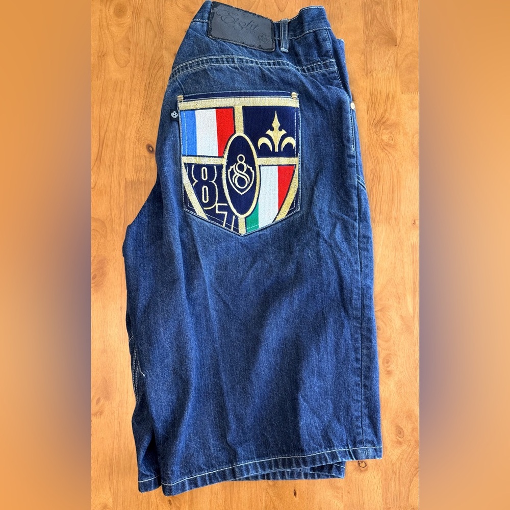 Eight 732 Relaxed Dark Blue Men's Jeans with Multicolor JNCO Shield Pocket